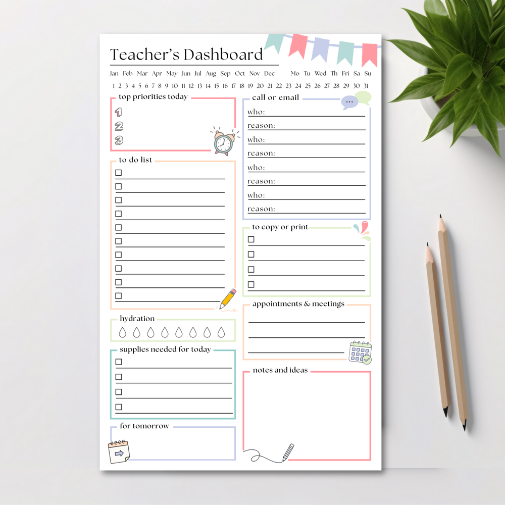 Teacher's Day Planner Notepad: 50-Page Tear Off Style