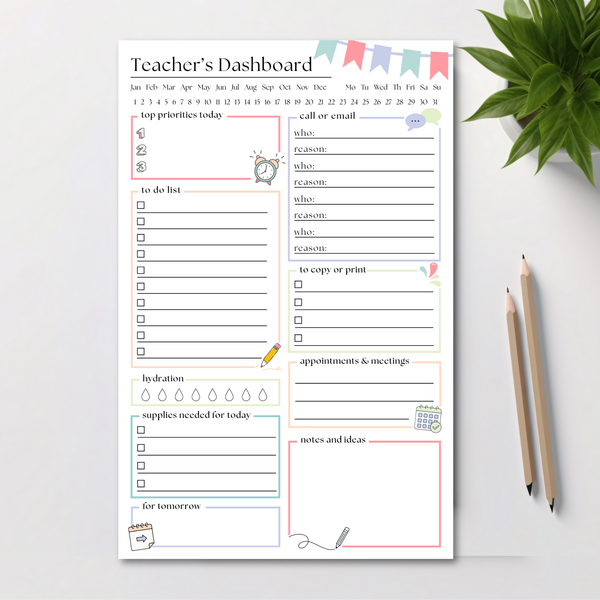 Teacher's Day Planner Notepad: 50-Page Tear Off Style