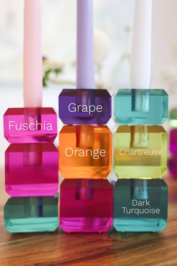 Interchangeable Candlestick Holders: - box of 4 pieces. Fushia, Orange or Grape
