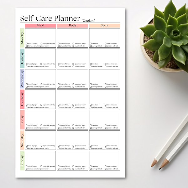Weekly Self-Care Planner: 50 Page Tear-Off Notepad