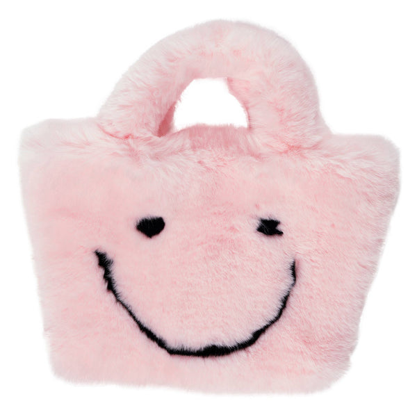 Faux Fur Fuzzy Happy Face Purses Perfect : LAVENDER