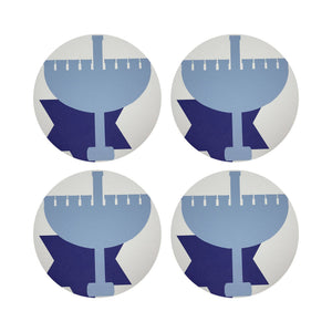 Hanukkah Menorah Vegan Leather Round Pebble Placemat: Set of 4