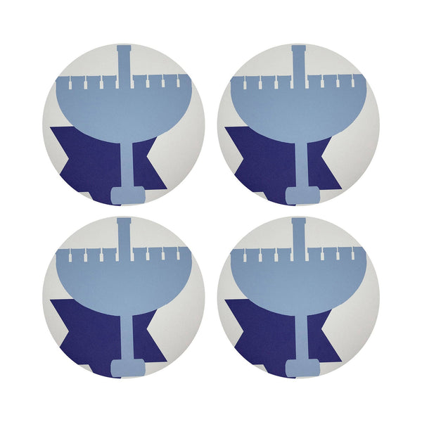 Hanukkah Menorah Vegan Leather Round Pebble Placemat: Set of 4