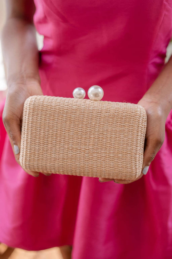 Mimi Pearl Top Straw Clutch