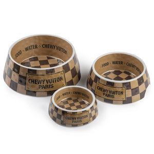 Checker Chewy Vuiton Bowl - Dog Bowls: Medium
