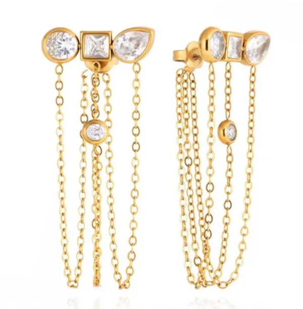 Unchained Stud Earrings | Triple CZ Chain