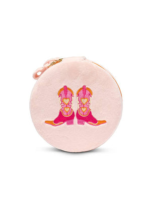 Cowgirl Boots - Pink - Velvet Jewelry Zip Case / Organizer