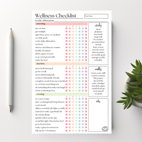 Wellness Weekly Self-Care Planner: 50 Page Tear-Off Notepad
