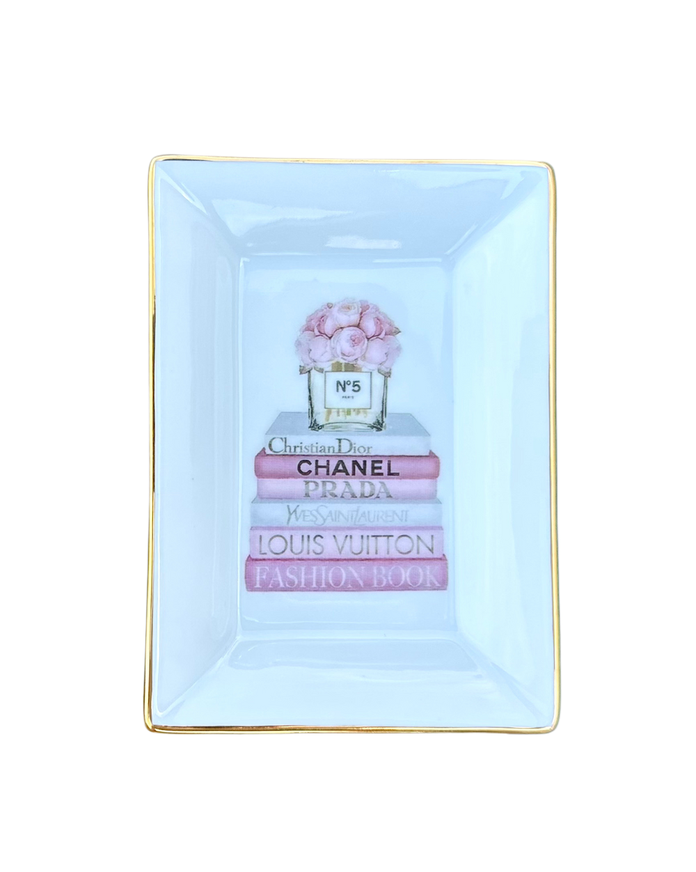 Book Stack Chinoiserie Porcelain Trinket Tray, Pink