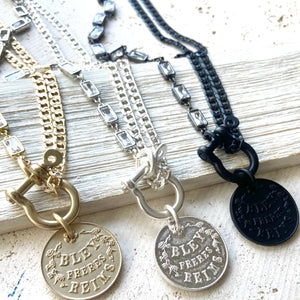 Edgy glam French champagne coin shackle necklace : Matte black