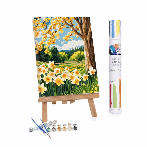 Spring Daffodil Landscape – Giftable Spring Paint Kit: Rolled Canvas