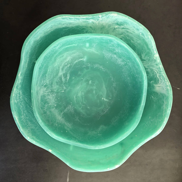 Large Wavy 2 Bowls Set - Matte Finish Hand Poured Resin: Indigo
