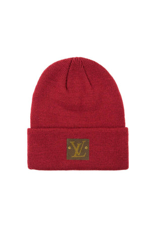 Louis Vuitton Upcycled Beanie – Authentic Patch Burgundy