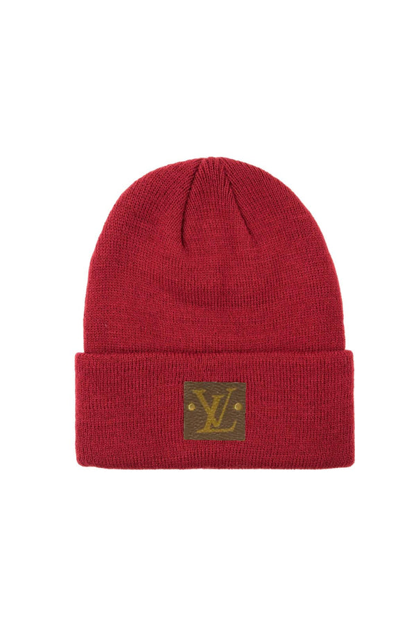 Louis Vuitton Upcycled Beanie – Authentic Patch Burgundy