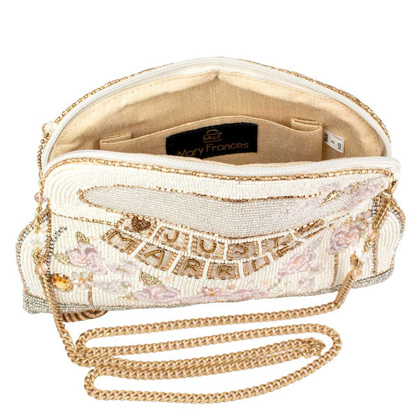 Just Married Beaded Car Image Crossbody Handbag