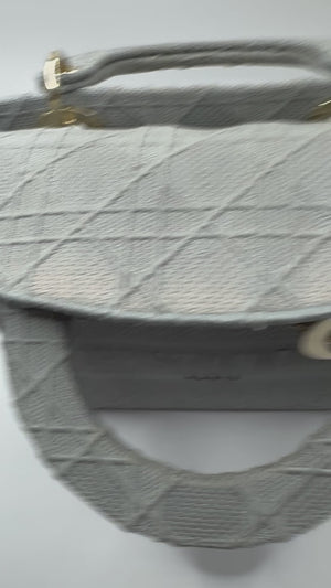 Dior Lady Dior Grey Embroidered Cannage Canvas Medium Bag - hard to find