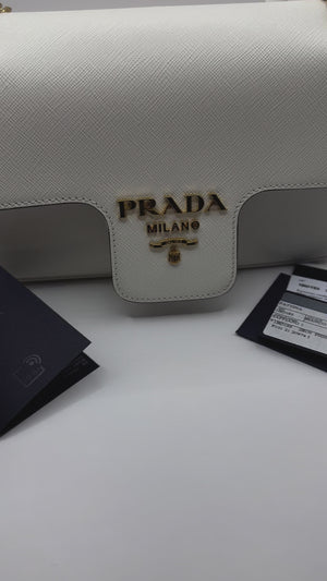 Prada Pattina Saffiano Crossbody White GHW
