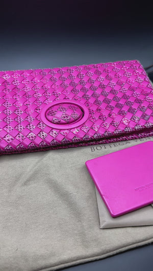 Bottega Venetta Pink Python Interwoven Turnlock Clutch