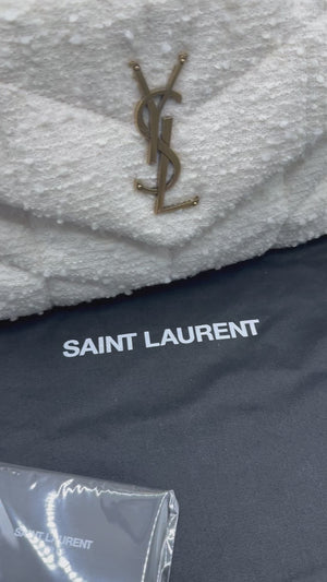 YSL Boucle Tweed Quilted Loulou Puffer Monogram Chain Satchel Crema Soft 2020