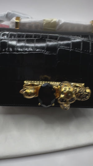 Alexander McQueen Jewelled Croc-Embossed Leather Crossbody satchel