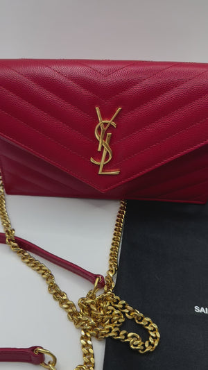 YSL Quilted Chevron Matelasse Envelope Wallet on Chain