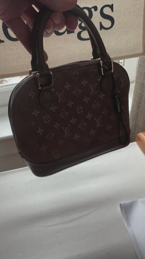 LOUIS VUITTON
Taupe Satin Monogram Mini Alma Nano