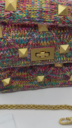 Valentino Wool Knit Multicolour Romanstud chain bag GHW
