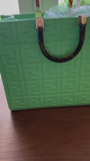 Fendi Sunshine Tote with tortoise acrylic handles. Limited edition green monogram