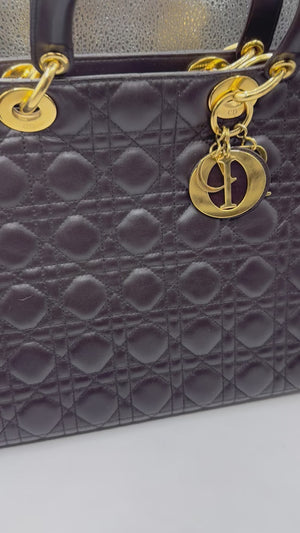 Dior Lady Dior Large lambskin Dark Brown  bag GHW