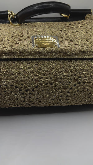 Dolce & Gabbana Gold Crochet Large Ms Sicily Top Handle/crossbody - rare to find