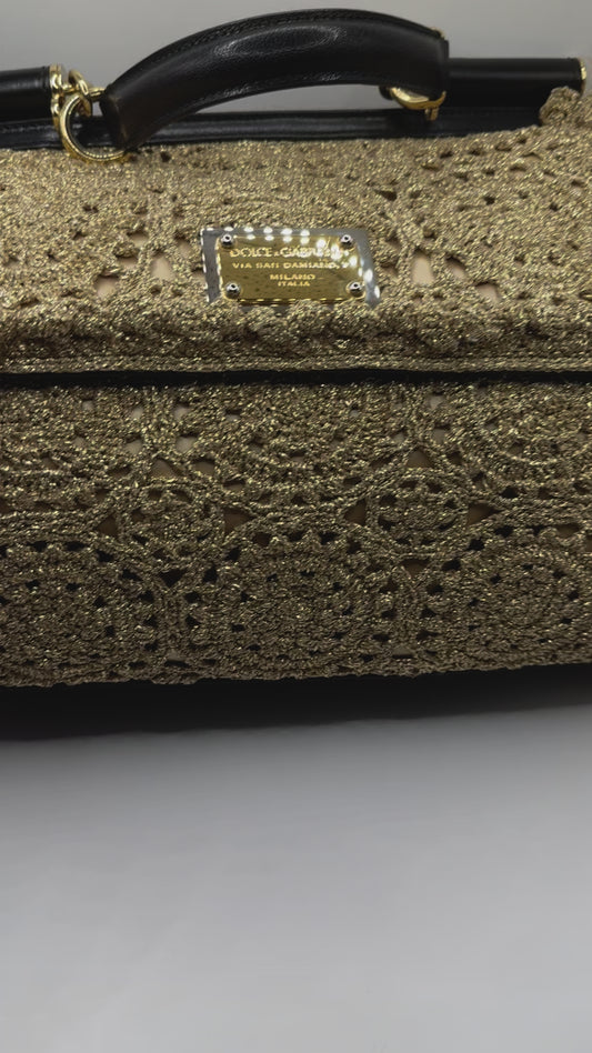 Dolce & Gabbana Gold Crochet Large Ms Sicily Top Handle/crossbody - rare to find