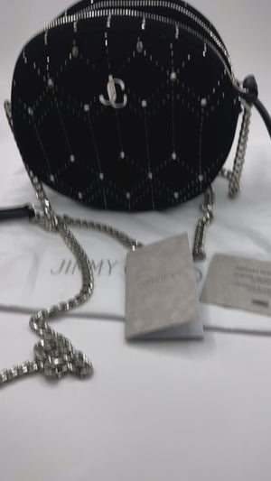 Jimmy Choo Velvet Round Crossbody with crystal detail