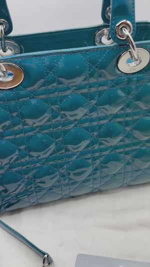 Dior Lady Dior 2012 Blue Sapphire Patent SHW medium Top handle with strap