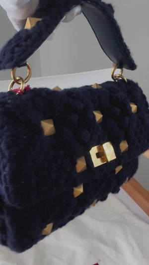 Valentino Roman Stud Collection in navy blue knitted large