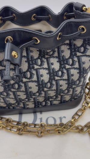 Dior Navy Oblique Canvas & Leather Mini Bucket bag