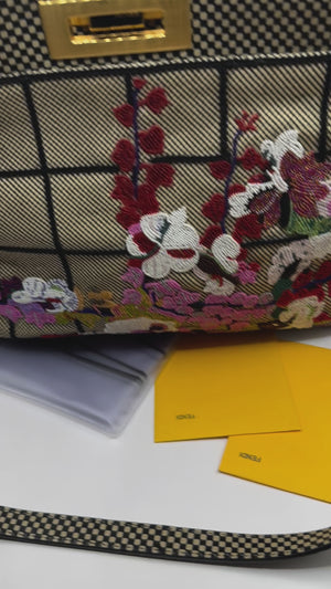 Fendi EXCLUSIVE Beige, and black. Hannah beaded with floral peekaboo top handle with Crossbody strap.