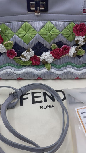 Fendi Peekaboo Limited Edition Mini Woven & Raffia Floral Bag