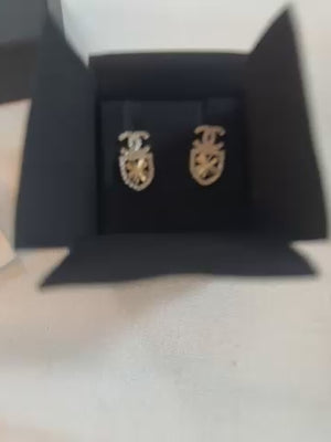 Chanel CC Rhinestone Clover Motif Coco Stud Earrings