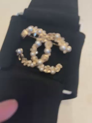 Chanel Gold & Pearl floral CC Brooch